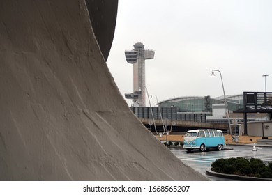 NEW YORK, NY/USA - March 6, 2020. Air Traffic Control Tower Near The TWA Hotel, (TWA Flight Center), Designed By Eero Saarinen At John F. Kennedy International Airport. Editorial Use Only.