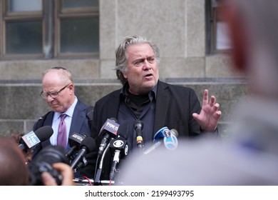 NEW YORK, NYUSA - September 8, 2022: Steve Bannon, Former Adviser To Donald Trump, Center, During A Press Conference Outside Of Manhattan State Supreme Court 