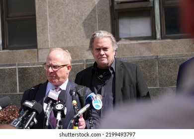 NEW YORK, NYUSA - September 8, 2022: Steve Bannon, Former Adviser To Donald Trump, Center, During A Press Conference Outside Of Manhattan State Supreme Court 