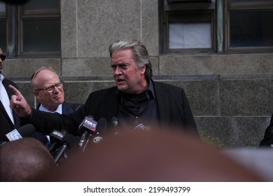 NEW YORK, NYUSA - September 8, 2022: Steve Bannon, Former Adviser To Donald Trump, Center, During A Press Conference Outside Of Manhattan State Supreme Court 