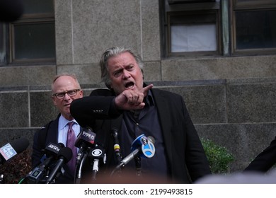 NEW YORK, NYUSA - September 8, 2022: Steve Bannon, Former Adviser To Donald Trump, Center, During A Press Conference Outside Of Manhattan State Supreme Court 