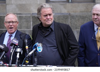 NEW YORK, NYUSA - September 8, 2022: Steve Bannon, Former Adviser To Donald Trump, Center, During A Press Conference Outside Of Manhattan State Supreme Court 