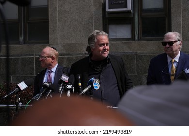 NEW YORK, NYUSA - September 8, 2022: Steve Bannon, Former Adviser To Donald Trump, Center, During A Press Conference Outside Of Manhattan State Supreme Court 