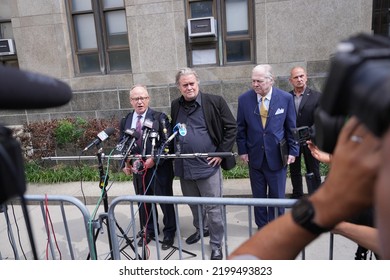 NEW YORK, NYUSA - September 8, 2022: Steve Bannon, Former Adviser To Donald Trump, Center, During A Press Conference Outside Of Manhattan State Supreme Court 