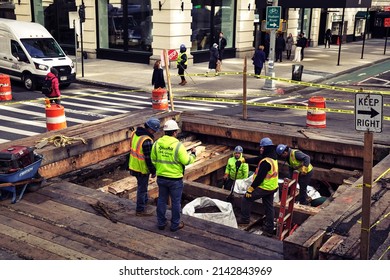 New York, NY,USA, Workmen Construction In Middle Of Road,11,3,2022