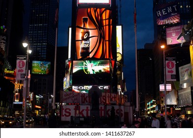 New York NY/USA-April 13, 2006 Coca-Cola's Illuminated High-tech Sign In Times Square Promotes Their New Beverage Coke Blak