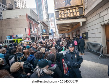 New York NY/USA-April 6, 2016 Hundreds Of Theater Lovers In Front Of The Richard Rodgers Theatre Where Hamilton Is Being Performed.