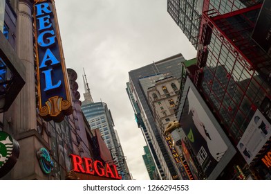 New York NY/USA-December 24, 2018 The Regal Cinemas In Times Square In New York