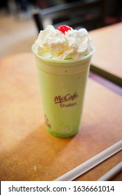 New York NY/USA-February 15, 2012 A Shamrock Shake In A  McDonald's Restaurant New York. The Shake Has A Cult-like Following And Was First Introduced In 1970