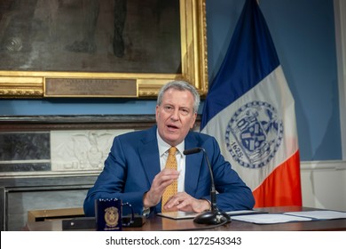 New York NY/USA-January 2, 2019 New York Mayor Bill De Blasio At A Bill Signing In New York City Hall. 