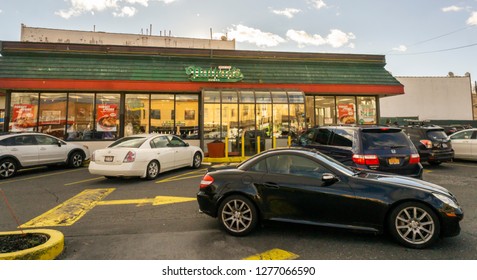 New York NY/USA-January 6, 2019 The stand-alone Nathan's Famous location in the Bay Ridge neighborhood of Brooklyn in New York on its last day