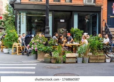 New York NY/USA-July 2, 2020 Outdoor Dining At A Restaurant In The Greenwich Village Neighborhood In New York