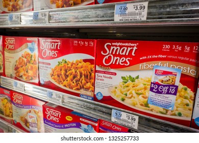 New York NY/USA-July 6, 2015 Smart Ones Brand Weight Watchers Frozen Meals In A Supermarket Freezer