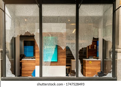 New York NY/USA-June 2, 2020 Looted AT&T store in the Flatiron neighborhood in New York after the previous nights looting and vandalization