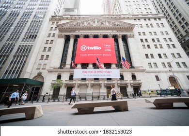 New York NY/USA-June 23, 2016 The New York Stock Exchange is decorated for the technology company Twilio's initial public offering