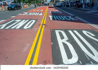 New York NY/USA-June 27, 2019 Restricted Traffic Lanes On 14th Street In New York