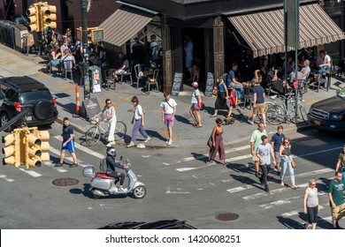 New York NY/USA-June 9, 2019 Intersection of Greenpoint and Franklin Avenues in the Greenpoint neighborhood of Brooklyn