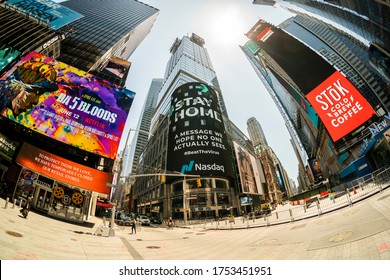 New York NY/USA-June 9, 2020 Public Service Advertising On The Giant Nasdaq Video Screen In Times Square In New York