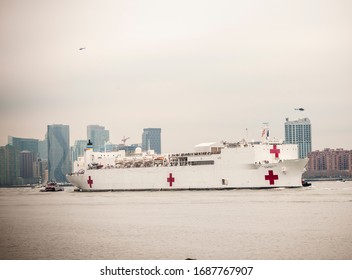 New York NY/USA-March 30, 2020 The USNS Comfort Hospital Ship As It Arrives In New York