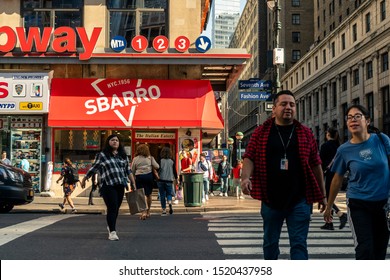 New York NY/USA-October 1, 2019 A Sbarro restaurant near Penn Station in New York