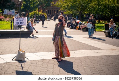 New York NY/USA-October 6, 2020 Voter Registration In Washington Square Park In New York