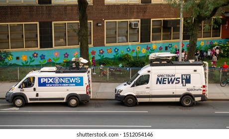 New York NY/USA-September 19, 2019 Spectrum News NY1 And WPIX News Vans Parked In The Chelsea Neighborhood Of New York