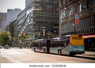 New York NY/USA-September 28, 2019 Early Morning Traffic On 14th Street In New York