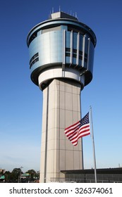 NEW YORK - OCTOBER 10, 2015: Air Traffic Control Tower At La Guardia Airport In New York