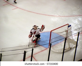 NEW YORK - OCTOBER 2: New Jersey Devils Goaltender Martin Brodeur Makes A Glove Save In A Preseason Game Against The New York Rangers At Madison Square Garden October 2, 2005 In New York, NY.