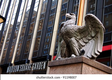 NEW YORK - OCTOBER 23: A Stone Eagle That Was Formerly Located On The Original Pennsylvania Station's Exterior, Shown October 23, 2011, Now Stands Guard In Front Of Madison Square Garden In New York.