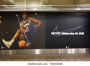 NEW YORK - OCTOBER 26, 2017: NYC Wants It All By Nike Billboard In New York's Subway. 