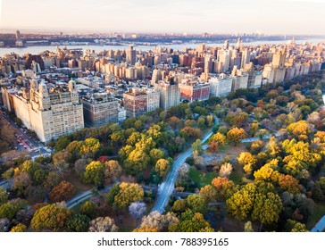 New York Panorama Shot From Central Park, Aerial View In Autumn Season