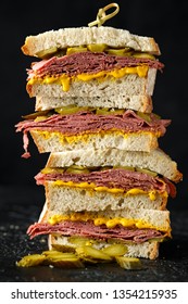 New York Pastrami, Gherkins And Sourdough Bread Deli Sandwich