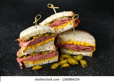 New York Pastrami, Gherkins And Sourdough Bread Deli Sandwich