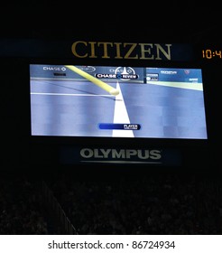 NEW YORK - SEPTEMBER 08: Eye-hawk challenge displayed on big screen at player's request at USTA Billie Jean King National Tennis Center on September 08, 2011 in NYC