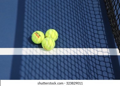 NEW YORK - SEPTEMBER 1, 2015: US Open Wilson tennis ball at Billie Jean King National Tennis Center in New York. Wilson is the Official Ball of the US Open since 1979