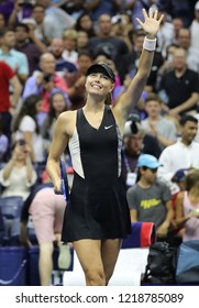 NEW YORK - SEPTEMBER 1, 2018: Five times Grand Slam Champion Maria Sharapova of Russia celebrates victory after her 2018 US Open round of 32 match at Billie Jean King National Tennis Center