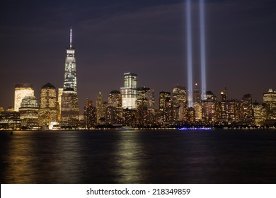 NEW YORK - SEPTEMBER 11, 2014: Tribute In Light At Lower Manhattan Remembering 9/11