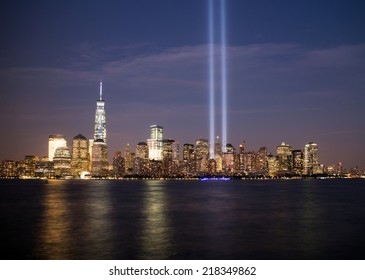 NEW YORK - SEPTEMBER 11, 2014: Tribute In Light At Lower Manhattan Remembering 9/11