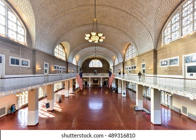 New York - September 11, 2016: The Registry Room or "Great Hall" at Ellis Island National Park in New York.