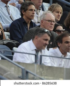 NEW YORK - SEPTEMBER 12: Ben Stiller, John Lithgow, Owen Wilson attend final match between Novak Djokovic of Serbia and Rafael Nadal of Spain at US Open on September 12, 2011 in New York City, NY.