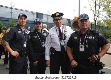 NEW YORK - SEPTEMBER 13, 2015: NYPD  Police Officers Providing Security At National Tennis Center During US Open 2015 Finals In New York