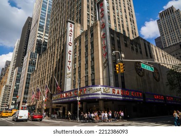 NEW YORK - SEPTEMBER 13, 2022: New York City Landmark, Radio City Music Hall In Rockefeller Center, Midtown Manhattan