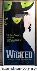 NEW YORK - SEPTEMBER 16, 2017: Poster Of Wicked Broadway Musical In New York CIty