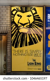 NEW YORK - SEPTEMBER 16, 2017: Poster Of Disney's Lion King Broadway Musical In New York CIty