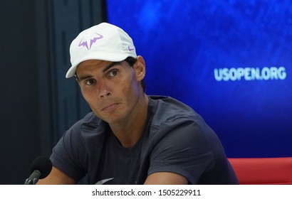 NEW YORK - SEPTEMBER 2, 2019: Grand Slam Champion Rafael Nadal Of Spain During Press Conference After His 2019 US Open Round Of 16 Match At Billie Jean King National Tennis Center        