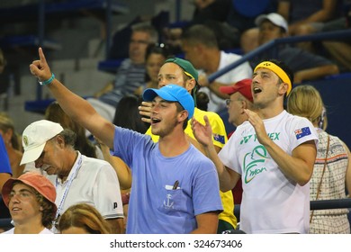 NEW YORK - SEPTEMBER 3, 2015: Australian Tennis Fans At Billie Jean King National Tennis Center During US Open 2015 In New York