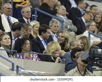 NEW YORK - SEPTEMBER 5: Barbara Bush; Jenna Bush-Hager attend quarterfinal match between Novak Djokovic of Serbia & Mikhail Youzhny of Russia at USTA Tennis Center on Sep 5, 2013 in New York City