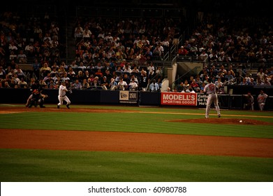 NEW YORK - SEPTEMBER 7: Yankees Shortstop Derek Jeter Gets A Base Hit Off Orioles Pitcher Jake Arrieta In A Game At Yankee Stadium September 7, 2010 In New York, NY