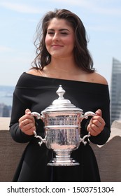 NEW YORK - SEPTEMBER 8, 2019: 2019 US Open Champion  Bianca Andreescu Of Canada Poses With US Open Trophy In Midtown Manhattan In New York